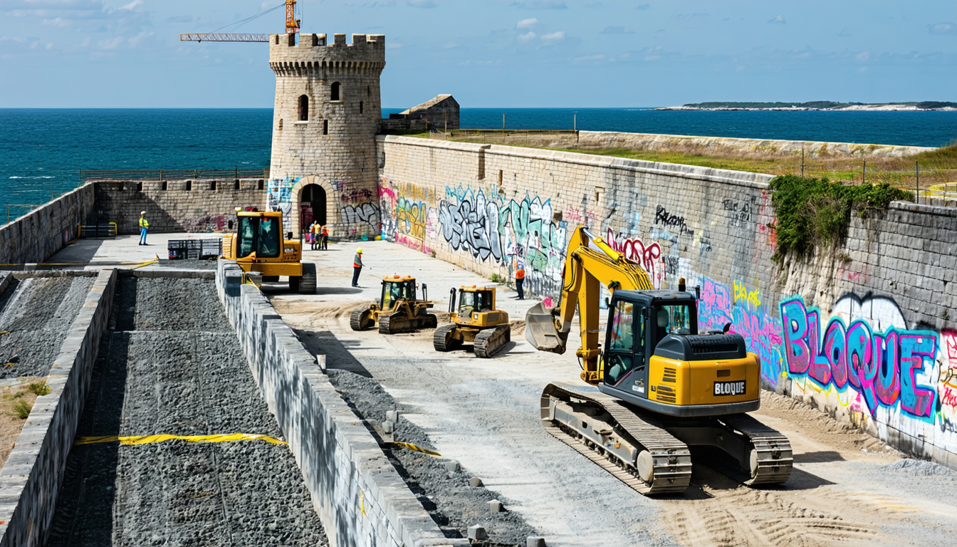 découvrez le chantier de réaménagement du fort-bloqué à plœmeur, qui avance malgré un récent acte de vandalisme. suivez les progrès de ce projet emblématique et son impact sur la préservation du patrimoine local.