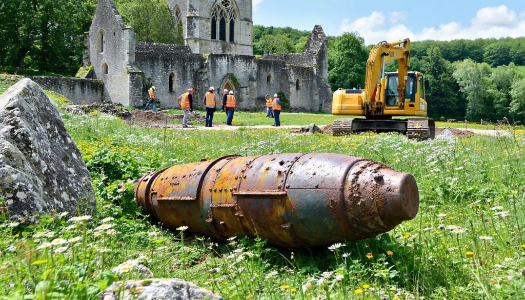 découvrez l'incroyable trouvaille sur un chantier de terrassement en bretagne : un obus ancien déterré près d'une abbaye. plongez dans cette fascinante histoire qui mélange patrimoine historique et curiosité archéologique.