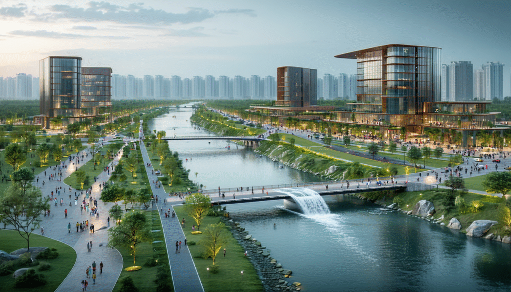 découvrez la conception innovante de la zone du fleuve taiping à shijiazhuang, en chine, réalisée par mla+. ce projet ambitieux met en valeur l'harmonie entre nature et urbanisme, créant un espace de vie vibrant et durable au cœur de la ville.